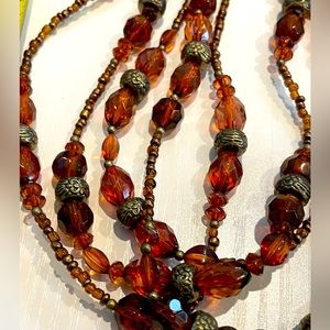 Charming Charlie 4 strand beaded choker necklace earring set Brown gold NWT
